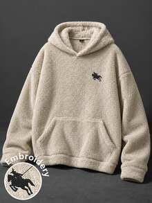 Manfinity Roghcode Men Fleece Hoodie Winter Warm Streetwear Pullover Soft Fuzzy Plush Casual Hooded Sweatshirt - Khaki - View 1