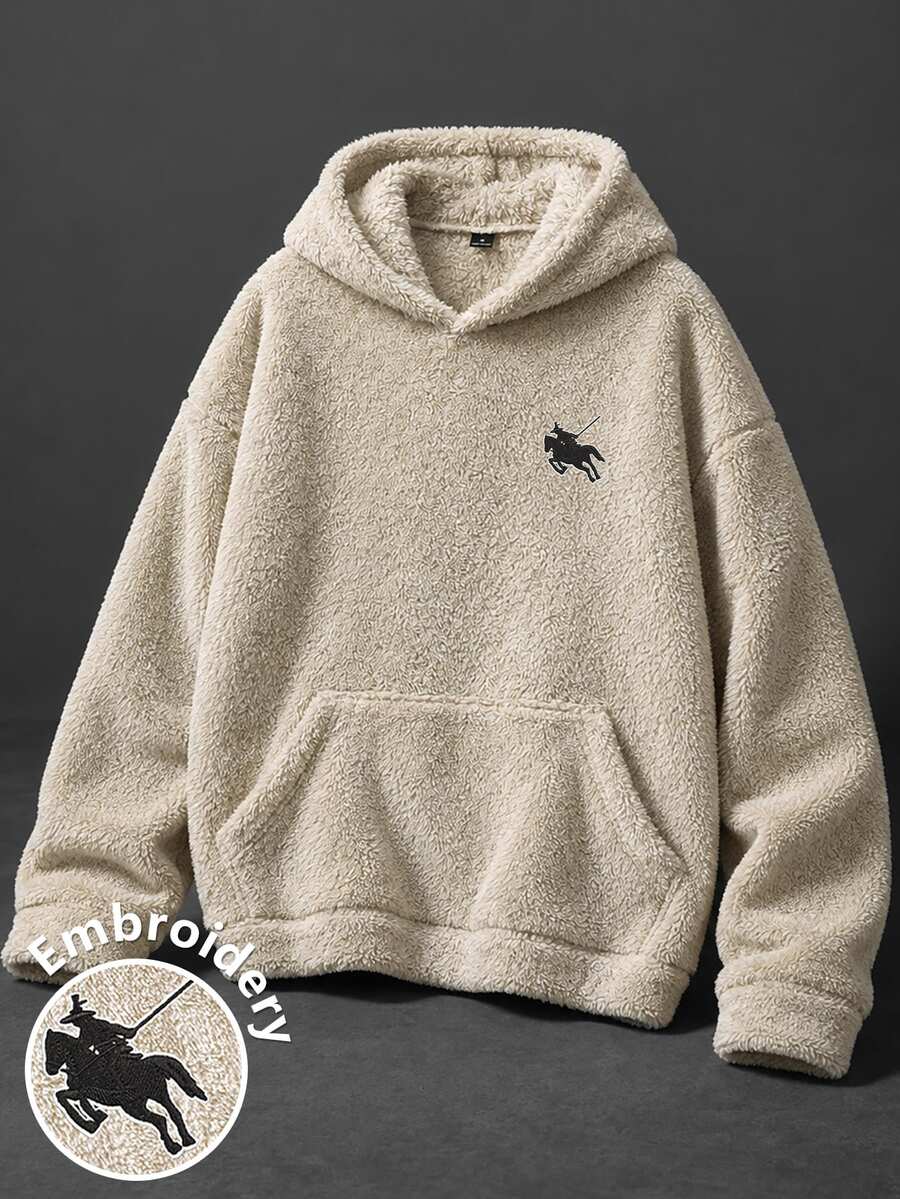 Manfinity Roghcode Men Fleece Hoodie Winter Warm Streetwear Pullover Soft Fuzzy Plush Casual Hooded Sweatshirt - Khaki - View 1