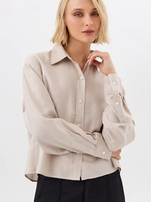 KÆRIA Hus Kemeja Lengan Panjang Berpotongan Kotak yang Rapi - Bahan Viscose yang Lembut - Beige - Minimalis untuk Bisnis, Kasual, Elegan, Kerja, Formal, Dasar, Sekolah, Kantor, Musim Gugur - Putih - View 3