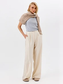 KÆRIA Hus High Rise Double Pleat Wide Leg Pants - Lustrous Fluid Drape - Ivory - Matching Set, Draped Trousers, White, Business, Work, Office, Elegant Autumn - White - View 5