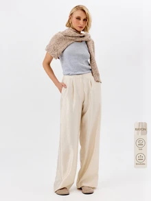 KÆRIA Hus High Rise Double Pleat Wide Leg Pants - Lustrous Fluid Drape - Ivory - Matching Set, Draped Trousers, White, Business, Work, Office, Elegant Autumn - White - View 8