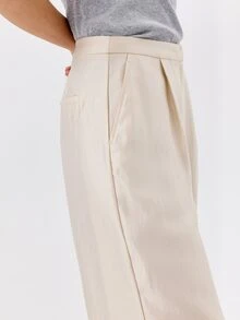 KÆRIA Hus High Rise Double Pleat Wide Leg Pants - Lustrous Fluid Drape - Ivory - Matching Set, Draped Trousers, White, Business, Work, Office, Elegant Autumn - White - View 6