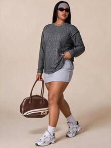 SHEIN Rhythm Era Plus Size Women's Leopard Print Casual Daily Wear Sports T-Shirt - Grey - View 1