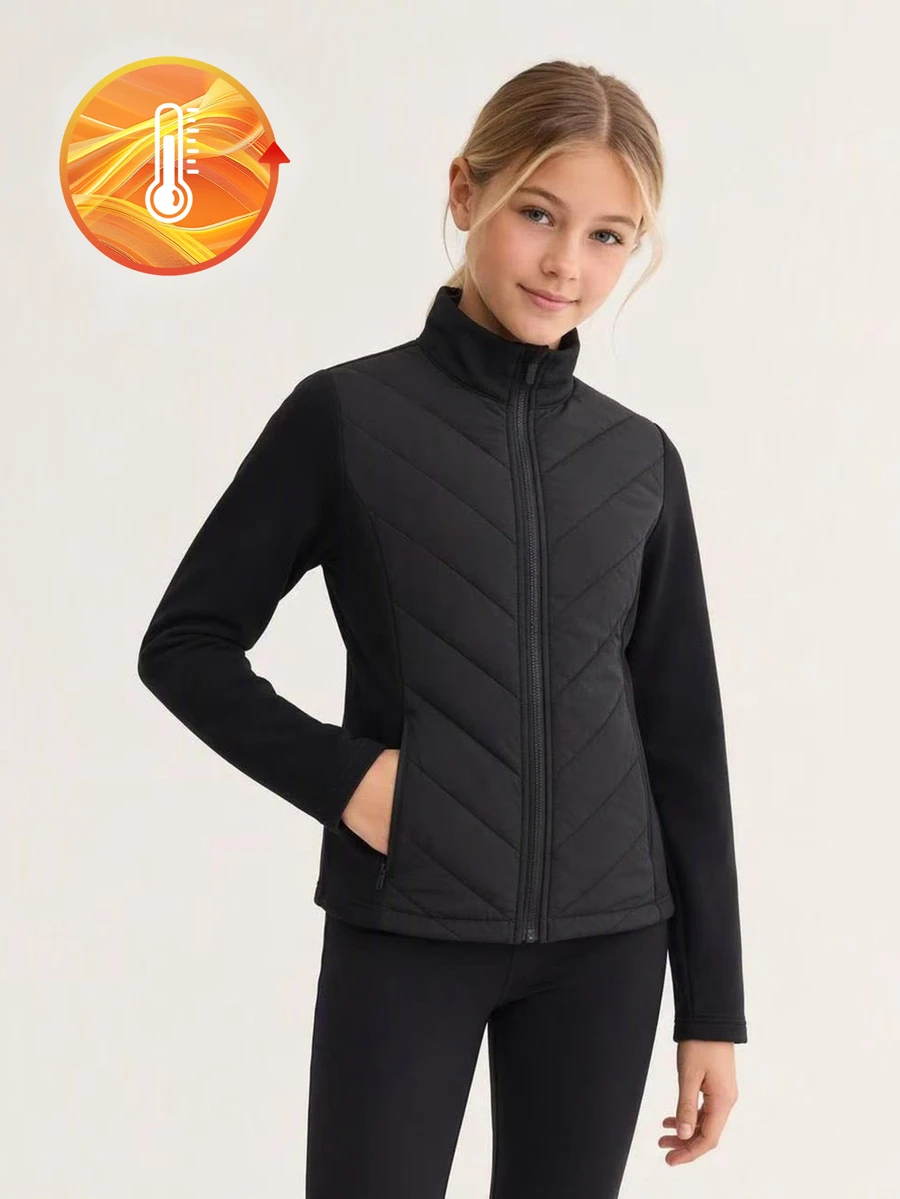 SHEIN Abrigo acolchado de invierno para niña preadolescente, color liso, con cremallera, estilo casual holgado, lindo y versátil, negro, para escuela y club - Negro - Ver 1