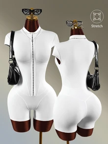 Amplova Women's Solid Color Front Button Cap Sleeve Casual Sports Romper - White - View 11