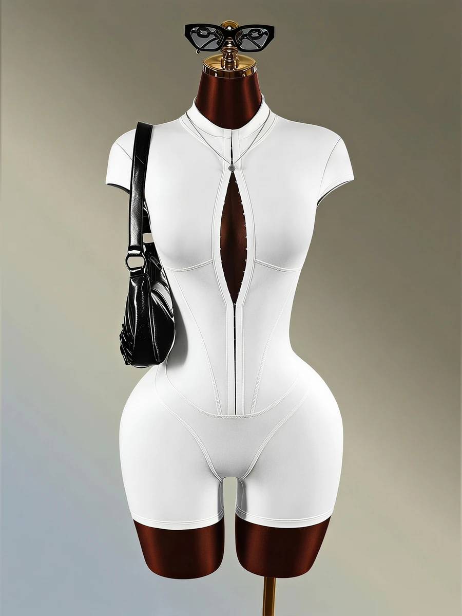 Amplova Women's Solid Color Front Button Cap Sleeve Casual Sports Romper - White - View 1