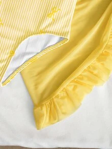 SHEIN Young Girl Bowknot Striped Print Flutter Sleeve One-Piece Swimwear With Cover-Up Skirt - Yellow - View 6