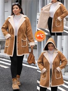 Easowa Curve 大尺碼女款翻領長袖抽繩腰休閒保暖內裡夾克外套 冬季 - 摩卡棕 - 查看 7