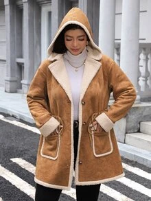 Easowa Curve 大尺碼女款翻領長袖抽繩腰休閒保暖內裡夾克外套 冬季 - 摩卡棕 - 查看 6