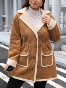 Easowa Curve 大尺碼女款翻領長袖抽繩腰休閒保暖內裡夾克外套 冬季 - 摩卡棕 - 查看 5