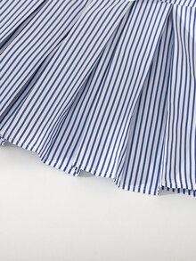 SHEIN 女童休閒可愛學院風春夏新款蝴蝶結條紋素色長袖2合1衛衣＋百褶裙套裝 - 藍色 - 查看 6