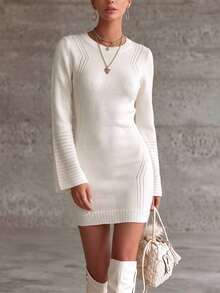 Glamine Charm Women's Sexy Elegant Hollow Out Sweater Dress - White - View 10