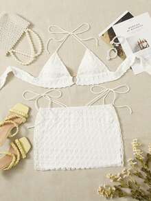SHEIN ICON Ring Linked Tie Backless Halter Top & Skirt - White - View 2