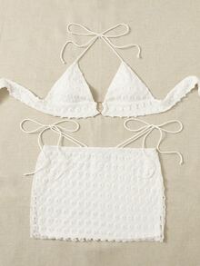 SHEIN ICON Ring Linked Tie Backless Halter Top & Skirt - White - View 6