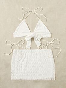 SHEIN ICON Ring Linked Tie Backless Halter Top & Skirt - White - View 4