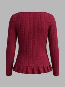 IslaSuriya Women's Solid Color Pleated Long Sleeve Textured Casual Top - Burgundy - View 2