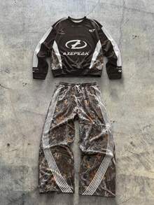 SWAVVY Men's AXEPEAK Casual Pullover Pullover Sweatshirt + Fashionable Wide-Leg Pants Set - Brown - View 7