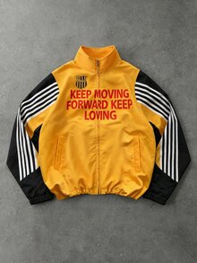 ROMWE MEN Men's Colorblock Zip-Up Stand Collar Long Sleeve Jacket, Soccer Jersey Cardigan Jacket - Yellow - View 1