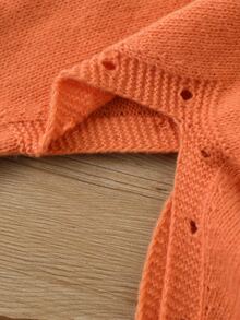 SHEIN 新生兒嬰兒毛衣風連身衣附襪子，彼得潘領＋精緻刺繡，長袖小紳士風，日常百搭爬行裝 - 橘色 - 查看 7