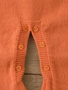 SHEIN 新生兒嬰兒毛衣風連身衣附襪子，彼得潘領＋精緻刺繡，長袖小紳士風，日常百搭爬行裝 - 橘色 - 查看 6