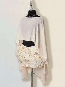 SHEIN ICON Women's Sequin Embroidered Overlap Ruched Bodycon Mini Skirt - Apricot - View 8
