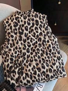 Solivie 秋季灰色豹紋加厚填充外套夾克女裝套裝，休閒復古襯衫基本上衣，適合日常外出穿搭 - 彩色 - 查看 5