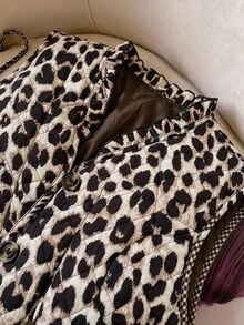 Solivie 秋季灰色豹紋加厚填充外套夾克女裝套裝，休閒復古襯衫基本上衣，適合日常外出穿搭 - 彩色 - 查看 4