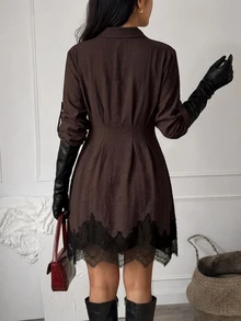 SHEIN Clasi Women's Autumn/Winter Fashion Versatile Commute Floral Print Shirt Dress - Brown - View 6