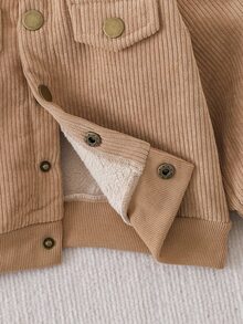SHEIN Jaket Bayi Laki-laki Kasual Sederhana Gaya Barat dengan Kantong Lipat dan Lapisan Termal, Cocok untuk Musim Gugur/Musim Dingin Warna Khaki - Khaki - View 8