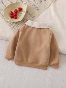 SHEIN Jaket Bayi Laki-laki Kasual Sederhana Gaya Barat dengan Kantong Lipat dan Lapisan Termal, Cocok untuk Musim Gugur/Musim Dingin Warna Khaki - Khaki - View 3