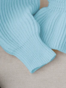 SHEIN Knitted Long Sleeve Top Kids Korean Style Autumn/Winter New Elegant Versatile Fashion Slim Fit Ruffle Waist Short Sweater - Baby Blue - View 6