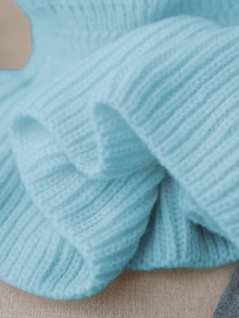 SHEIN Knitted Long Sleeve Top Kids Korean Style Autumn/Winter New Elegant Versatile Fashion Slim Fit Ruffle Waist Short Sweater - Baby Blue - View 5