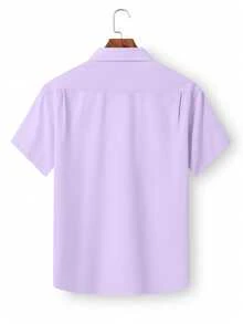 Manfinity Mode Men's Solid Color Short Sleeve Embroidered Western Casual Formal Shirt, Simple Practical Multipurpose, Ceremony Business Office Light Purple Summer - Mauve Purple - View 2