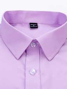 Manfinity Mode Men's Solid Color Short Sleeve Embroidered Western Casual Formal Shirt, Simple Practical Multipurpose, Ceremony Business Office Light Purple Summer - Mauve Purple - View 3