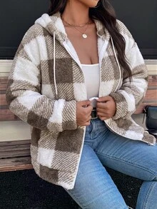 SHEIN LUNE Warm Comfortable Casual Western White Fluffy Jacket, Plus Size, Suitable For Outings Autumn Vacation Business - Multicolor - View 6