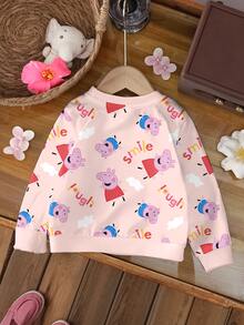 Peppa Pig X SHEIN Baby Girl Pig All-Over Print Crew Neck Long Sleeve Cute Sweatshirt - White - View 2