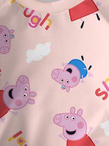 Peppa Pig X SHEIN Baby Girl Pig All-Over Print Crew Neck Long Sleeve Cute Sweatshirt - White - View 4