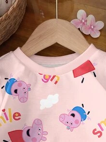 Peppa Pig X SHEIN Baby Girl Pig All-Over Print Crew Neck Long Sleeve Cute Sweatshirt - White - View 3