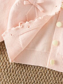 SHEIN Elladie kids 女嬰圓領針織開襟毛衣 純粉色上衣 百搭日常穿著 優雅淑女風 手工蝴蝶結 精緻卡通可愛 簡約基礎款 舒適柔軟甜美 個性化 日常穿著 適合外出旅遊 上學 秋冬派對戶外玩耍野餐 - 粉色 - 查看 10