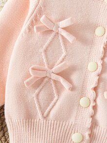 SHEIN Elladie kids 女嬰圓領針織開襟毛衣 純粉色上衣 百搭日常穿著 優雅淑女風 手工蝴蝶結 精緻卡通可愛 簡約基礎款 舒適柔軟甜美 個性化 日常穿著 適合外出旅遊 上學 秋冬派對戶外玩耍野餐 - 粉色 - 查看 7