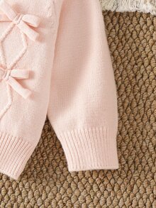 SHEIN Elladie kids 女嬰圓領針織開襟毛衣 純粉色上衣 百搭日常穿著 優雅淑女風 手工蝴蝶結 精緻卡通可愛 簡約基礎款 舒適柔軟甜美 個性化 日常穿著 適合外出旅遊 上學 秋冬派對戶外玩耍野餐 - 粉色 - 查看 6