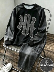 2件組青少年男孩時尚極簡舒適圓領衛衣與寬腿工裝褲套裝，酷炫紮染滿版印花設計，英文圖案印花，適合假期派對聚會，休閒舒適，男孩春秋冬季首選，春秋冬季街頭風，返校派對休閒穿搭 - 彩色 - 查看 3
