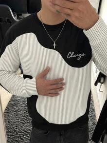 SHEIN Kids Tween Boy Autumn/Winter Long Sleeve Casual Comfortable Wave Letter Print Thermal Lined Sweatshirt - Multicolor - View 3