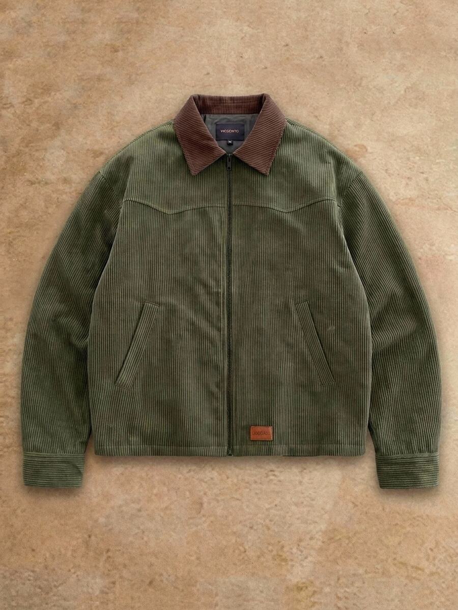 HIMLAND Men's Woven Fitted Shoulder Colorblock Patchwork Long Sleeve Casual Retro Vintage Jacket, Suitable For Autumn/Winter Hiking Hunting Olive Green - Army Green - View 1