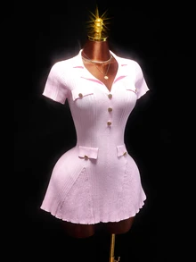 SHEIN ICON Women's Sexy A-Line Dress With Lapel Collar, Pockets, Elegant And Avant-Garde Style, Suitable For Autumn/Winter - Pink - View 8