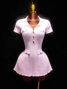SHEIN ICON Women's Sexy A-Line Dress With Lapel Collar, Pockets, Elegant And Avant-Garde Style, Suitable For Autumn/Winter - Pink - View 11