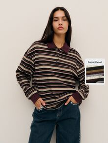 Nöista Striped Knit Polo Top, Casual Business Top For Women, Everyday Wear, Fall Style Aesthetic Chic - Multicolor - View 1