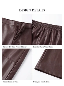 ELLERISSA Rok Midi Pensil Kulit Imitasi Cokelat Pinggang Tinggi Ukuran Plus untuk Musim Gugur - Coklat - View 7