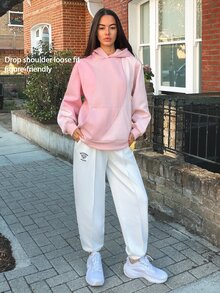 Fluxe Oversized Color Block Fleece Lined Sweatshirt Women Drop Shoulder Warm Pullover Sweatshirt Gym Workout Winter Fitness Sportswear Activewear - Pink - View 8
