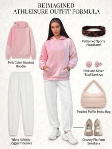 Fluxe Oversized Color Block Fleece Lined Sweatshirt Women Drop Shoulder Warm Pullover Sweatshirt Gym Workout Winter Fitness Sportswear Activewear - Pink - View 3